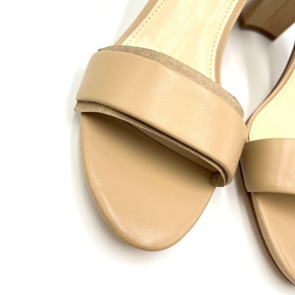 Nine West Pruce Beige Tan Natural Leather Open Toe Block Heels Sandals Shoes 10M - Picture 4 of 13